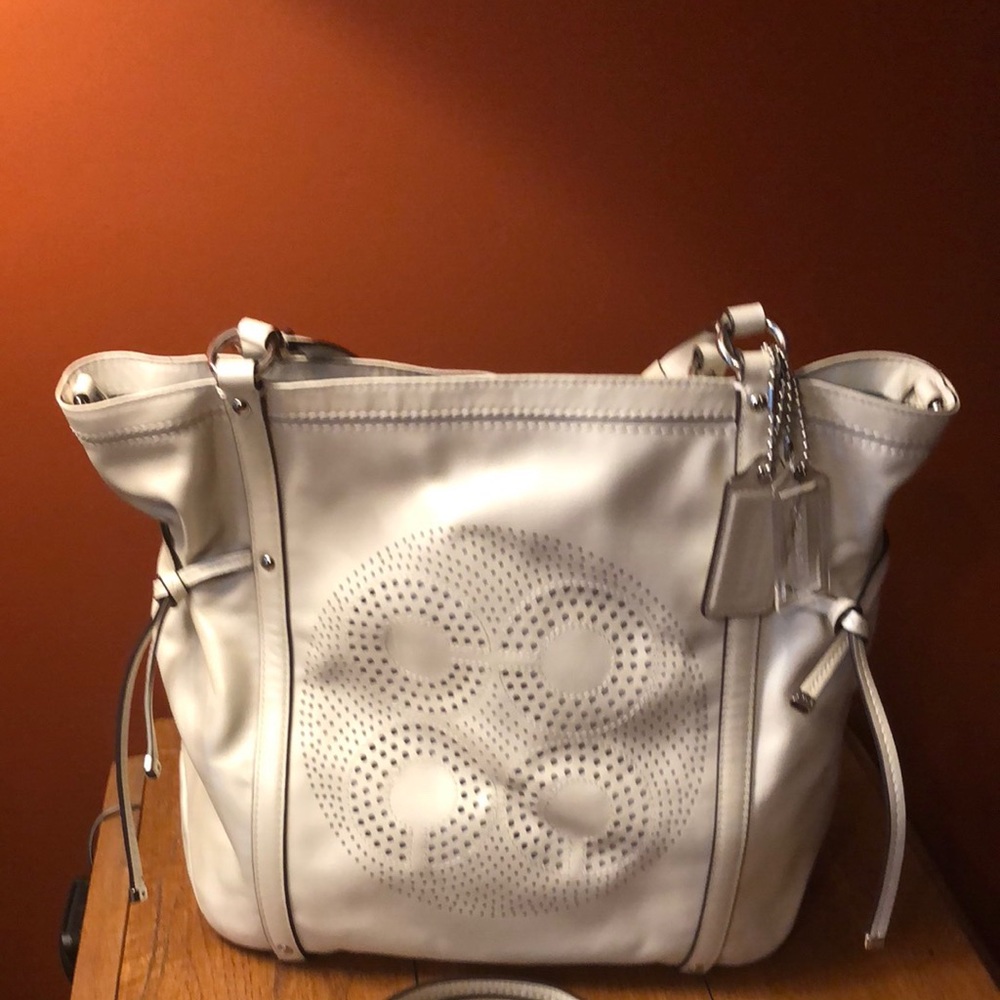 Coach White Leather Perforated Tote